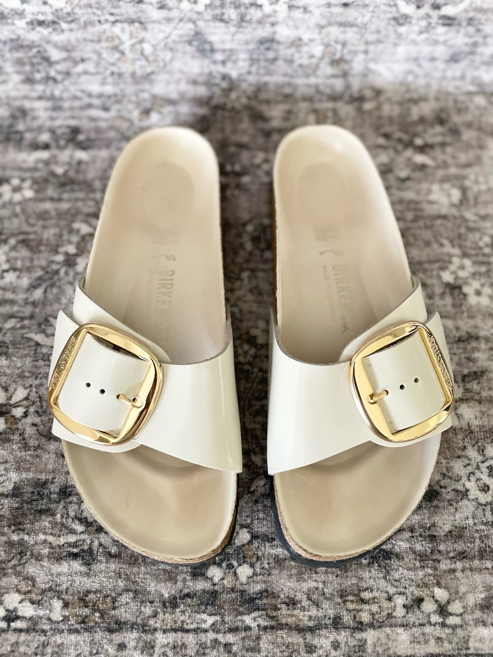 Birkenstock Madrid Big Buckle High Shine Ecru Cream / Gold 39